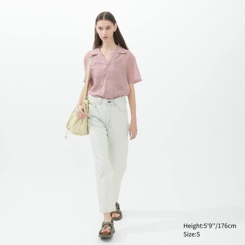 Uniqlo U Sheer Short Sleeved Women's Shirts Pink | ELYWJO379