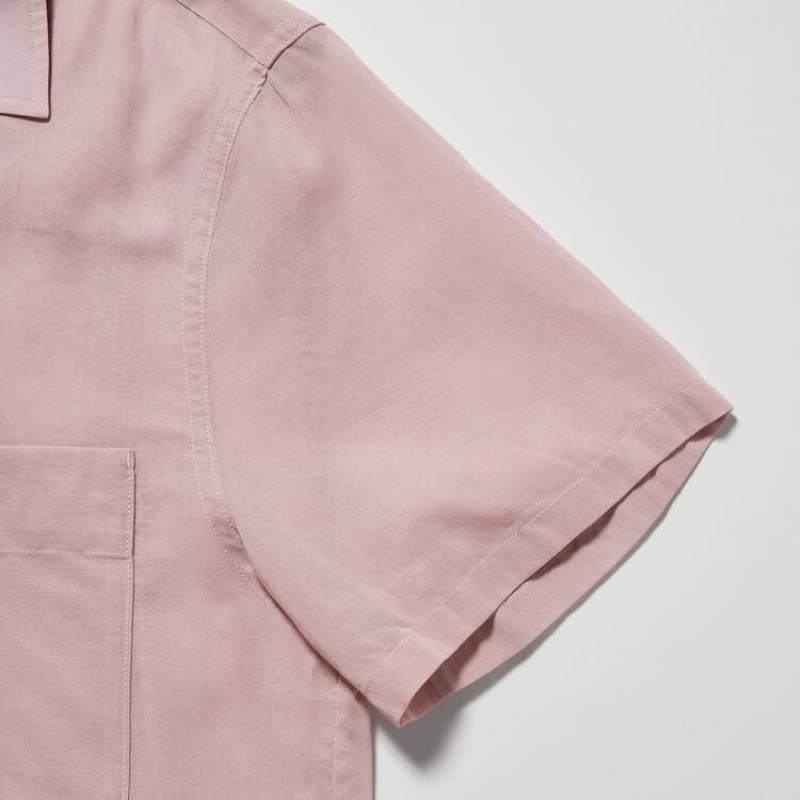 Uniqlo U Sheer Short Sleeved Women's Shirts Pink | ELYWJO379