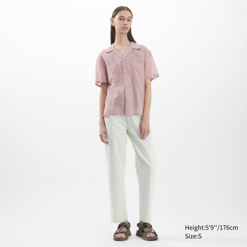 Uniqlo U Sheer Short Sleeved Women's Shirts Pink | ELYWJO379