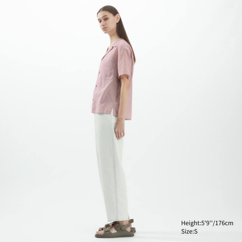 Uniqlo U Sheer Short Sleeved Women's Shirts Pink | ELYWJO379