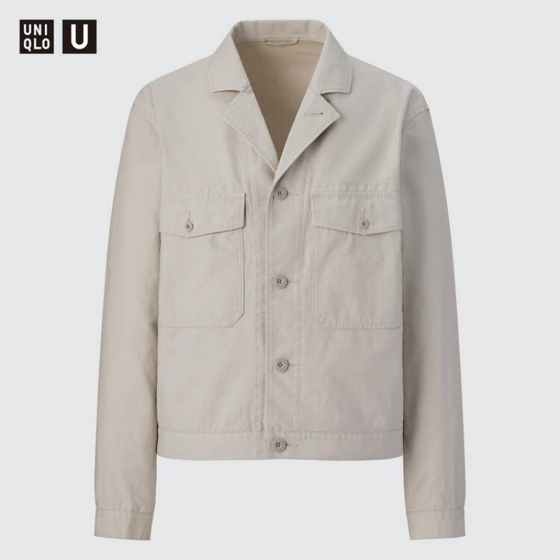 Uniqlo U Short Men's Jackets Beige | ENFJUH482