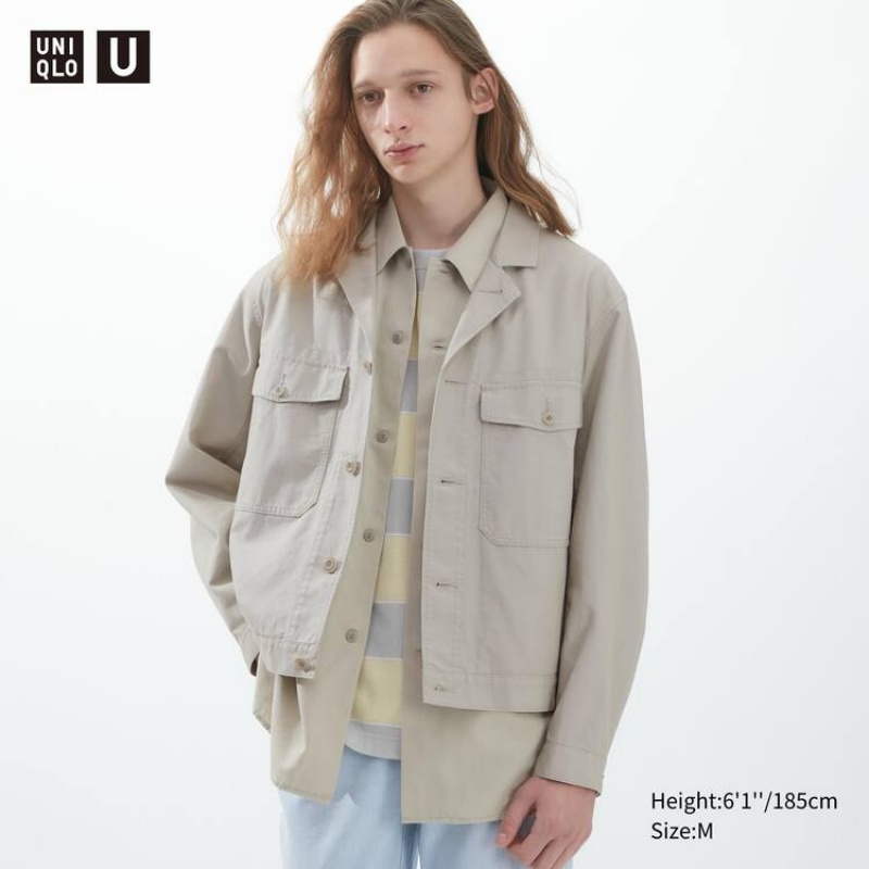 Uniqlo U Short Men\'s Jackets Beige | ENFJUH482