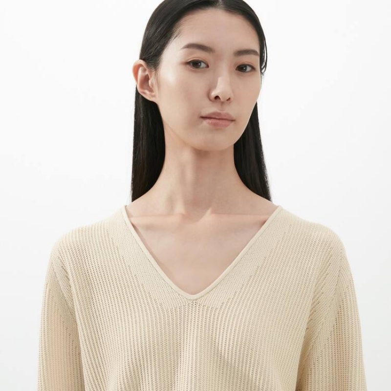 Uniqlo U V Neck Women's Knitwear Beige | NERSYL165