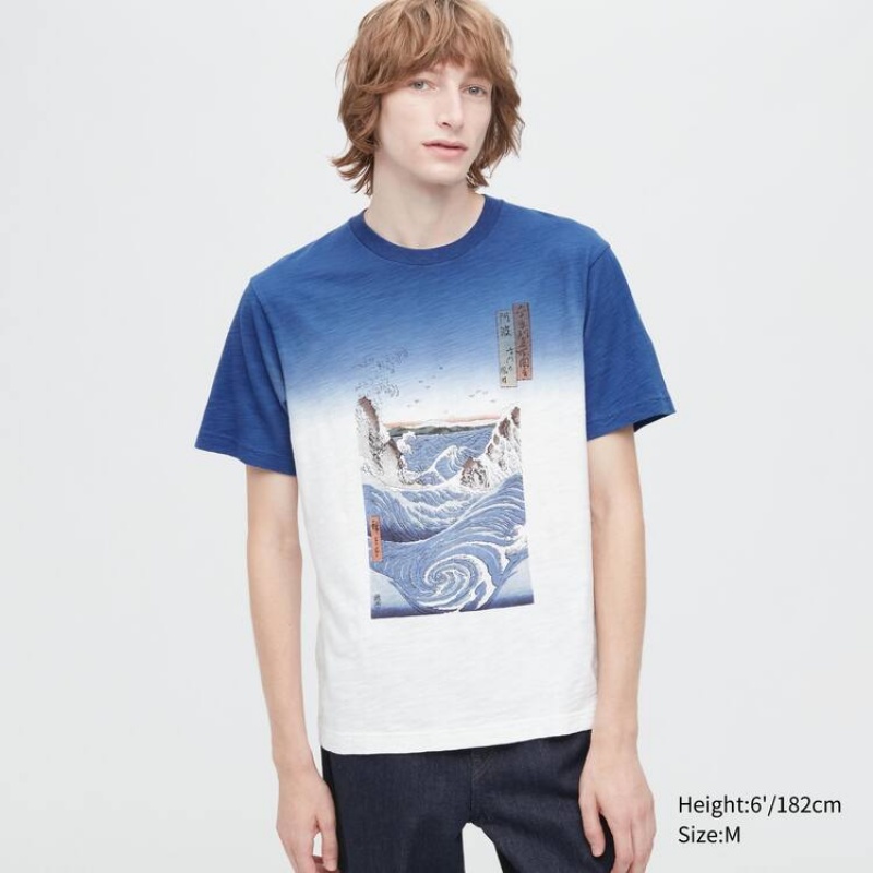 Uniqlo Ukiyo-e Archive Ut Graphic Men's T Shirts Blue | VAZYRP157