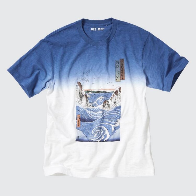 Uniqlo Ukiyo-e Archive Ut Graphic Men's T Shirts Blue | VAZYRP157