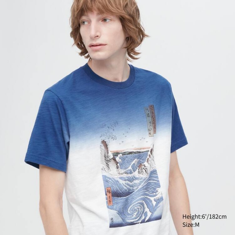 Uniqlo Ukiyo-e Archive Ut Graphic Men\'s T Shirts Blue | VAZYRP157