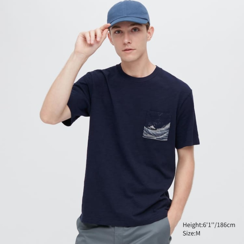 Uniqlo Ukiyo-e Archive Ut Graphic Men's T Shirts Navy | HYELTK251