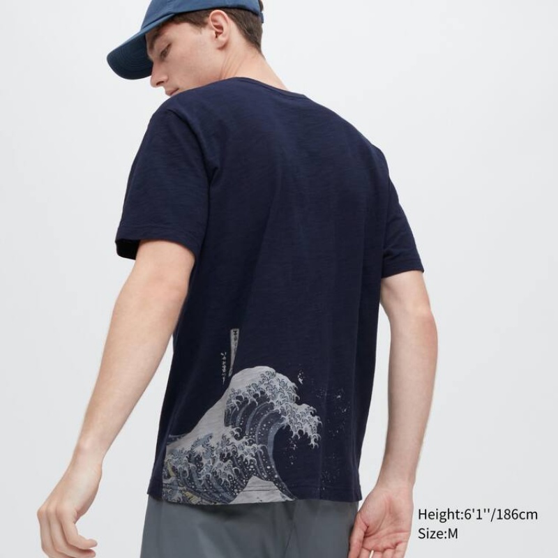 Uniqlo Ukiyo-e Archive Ut Graphic Men's T Shirts Navy | HYELTK251