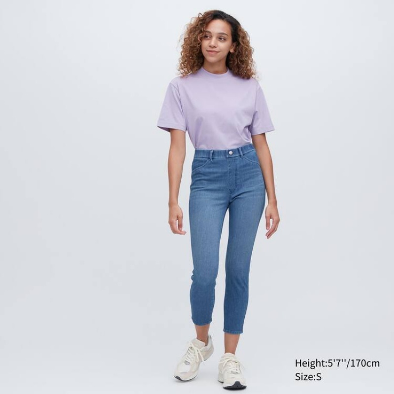 Uniqlo Ultra Stretch High Rise Cropped Women's Leggings Blue | TASJVP129