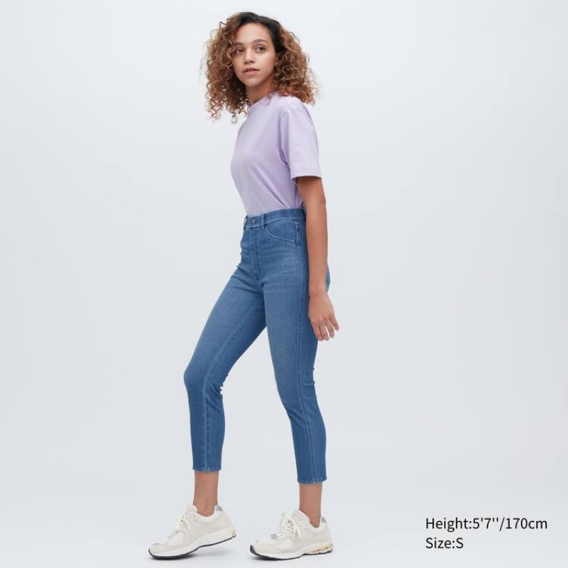 Uniqlo Ultra Stretch High Rise Cropped Women's Leggings Blue | TASJVP129