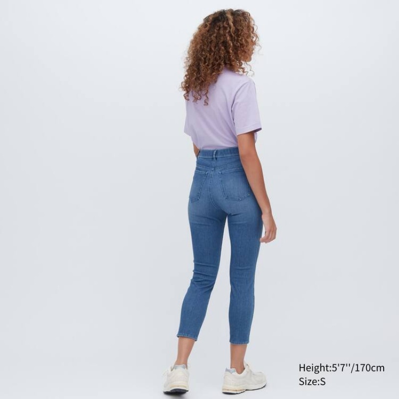 Uniqlo Ultra Stretch High Rise Cropped Women's Leggings Blue | TASJVP129