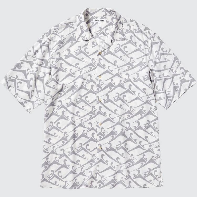 Uniqlo Unsodo Printed Short Sleeved (Open Collar) Men's Shirts White | GFZQYB718