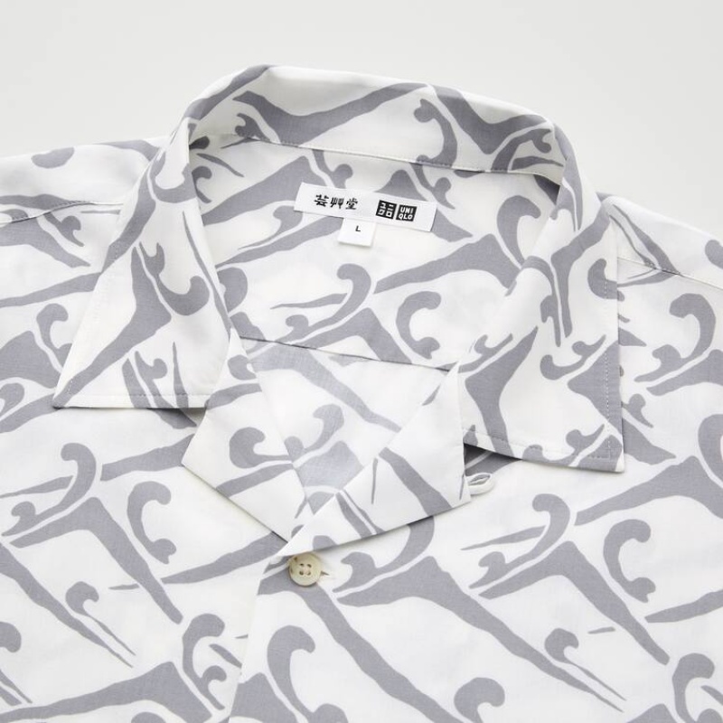 Uniqlo Unsodo Printed Short Sleeved (Open Collar) Men's Shirts White | GFZQYB718