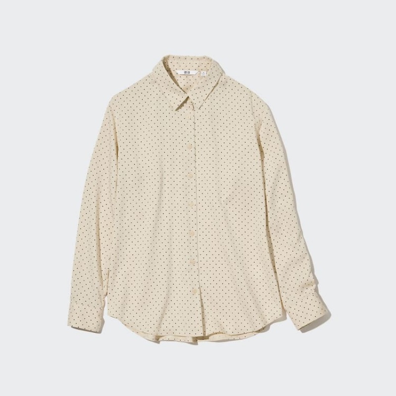 Uniqlo Viscose Dotted Long Sleeved Women's Blouse Beige | ZSADOM254