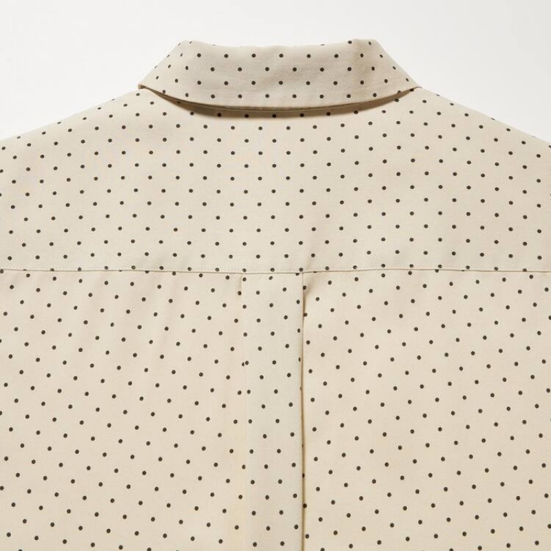 Uniqlo Viscose Dotted Long Sleeved Women's Blouse Beige | ZSADOM254