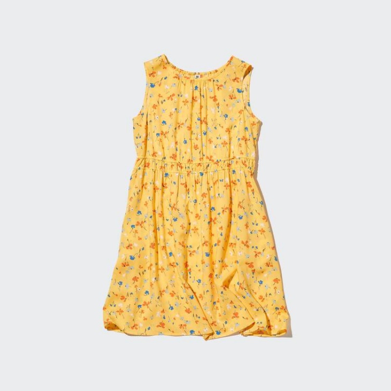 Uniqlo Viscose Flower Printed Sleeveless Kids' Dress Yellow | XADRHU972