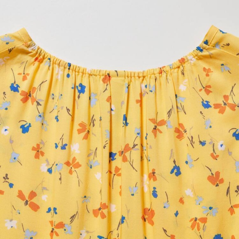 Uniqlo Viscose Flower Printed Sleeveless Kids' Dress Yellow | XADRHU972