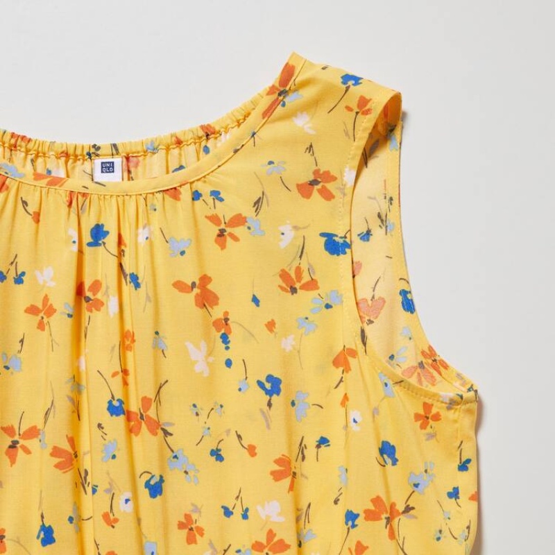 Uniqlo Viscose Flower Printed Sleeveless Kids' Dress Yellow | XADRHU972