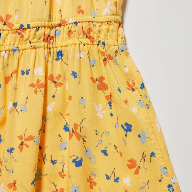 Uniqlo Viscose Flower Printed Sleeveless Kids' Dress Yellow | XADRHU972