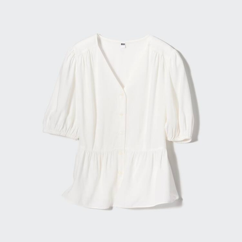 Uniqlo Viscose Lawn Short Sleeved Women's Blouse White | URQBEI264