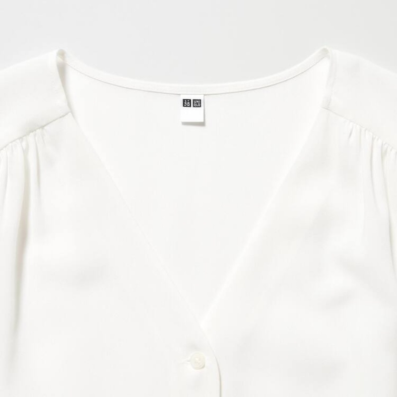 Uniqlo Viscose Lawn Short Sleeved Women's Blouse White | URQBEI264