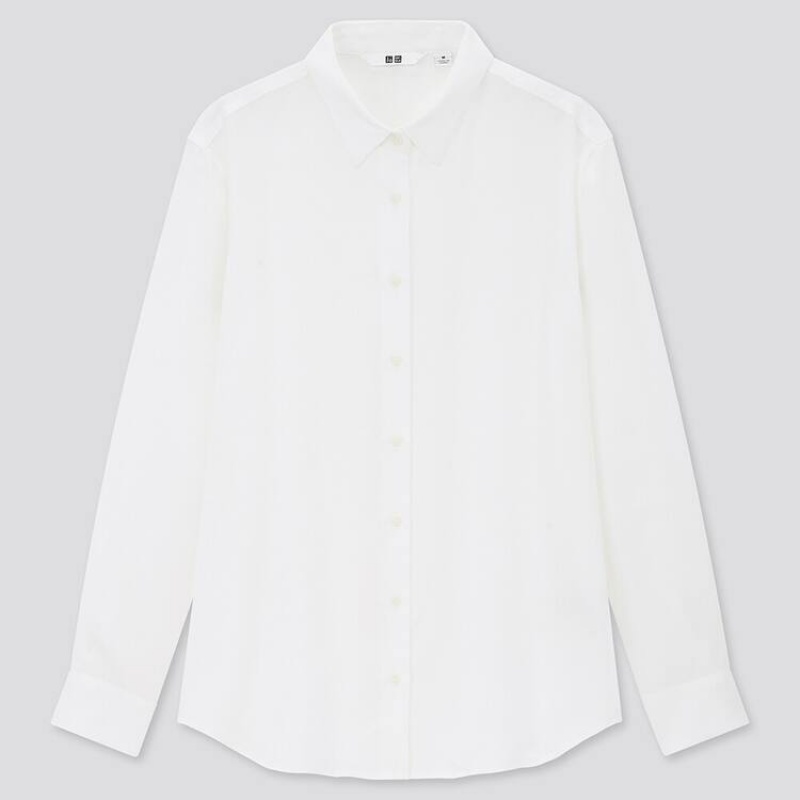 Uniqlo Viscose Long Sleeved (2020 Season) Women\'s Blouse White | XCJLFT295