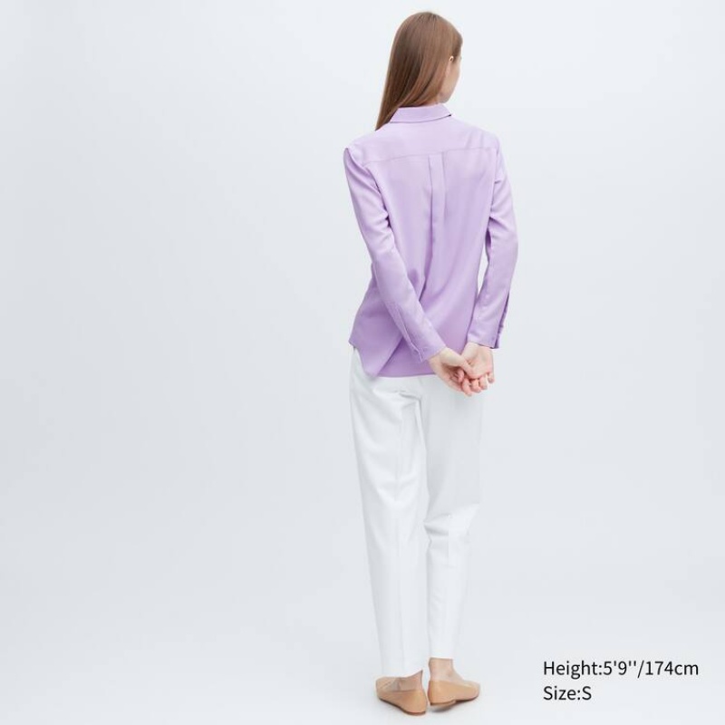 Uniqlo Viscose Long Sleeved Women's Blouse Purple | IATLVX273