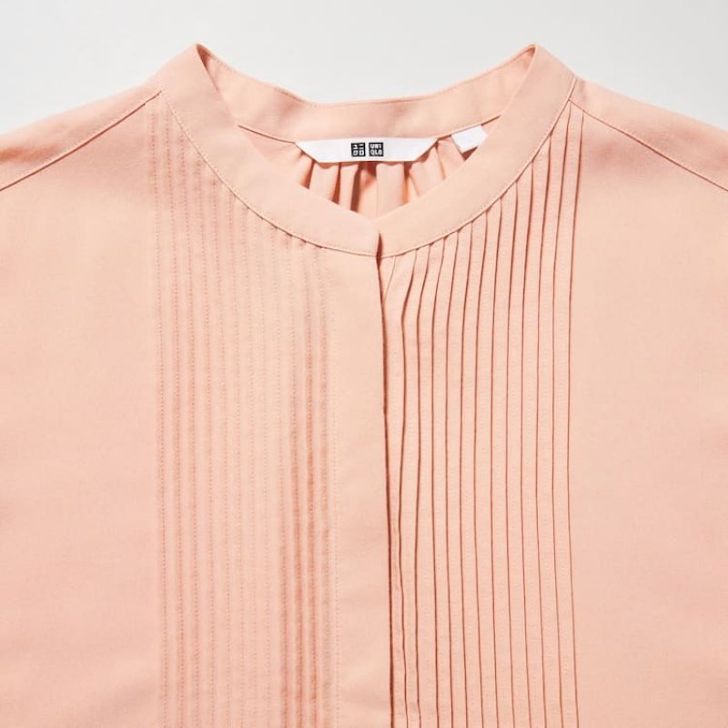 Uniqlo Viscose Pintucked Long Sleeved Women's Blouse Coral | VJSXYN931