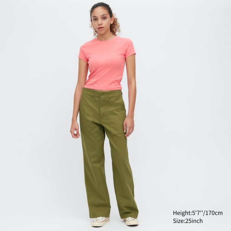 Uniqlo Wide Leg Baker Women's Trousers Olive | HTMNRU246