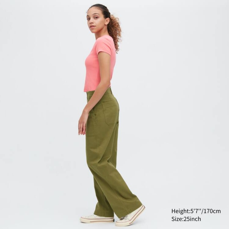 Uniqlo Wide Leg Baker Women's Trousers Olive | HTMNRU246