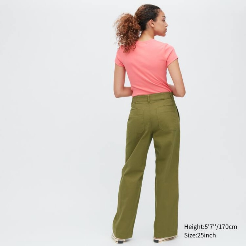 Uniqlo Wide Leg Baker Women's Trousers Olive | HTMNRU246