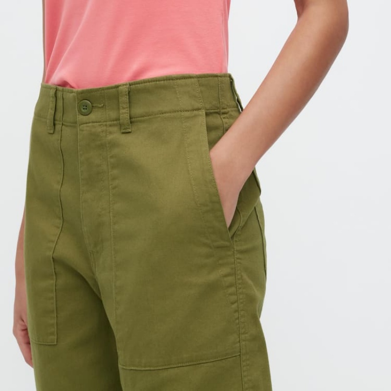 Uniqlo Wide Leg Baker Women's Trousers Olive | HTMNRU246