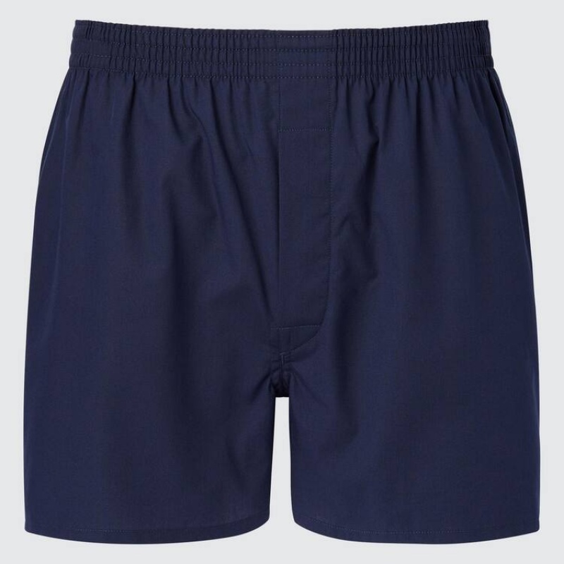 Uniqlo Woven Broadcloth Boxer Men\'s Underwear Navy | CJMQYG395