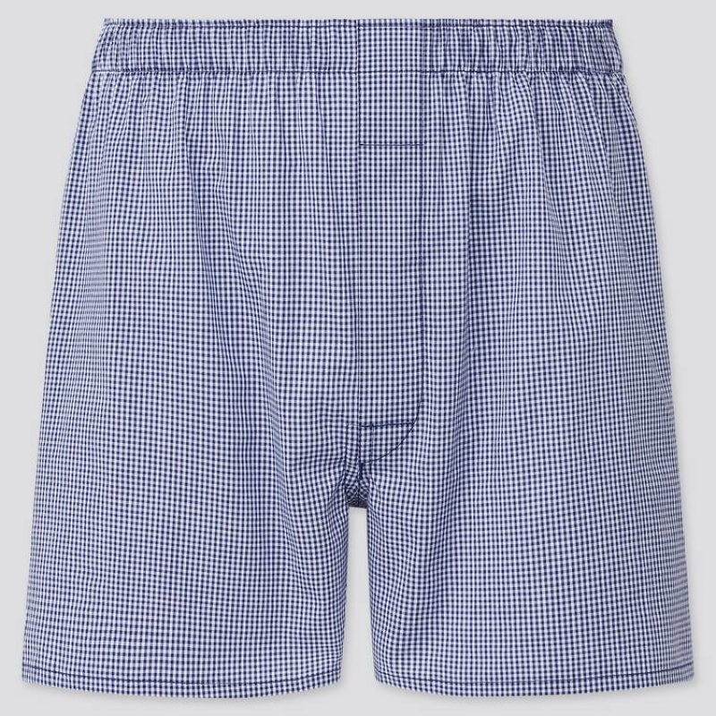 Uniqlo Woven Checked Boxer (2021 Season) Men\'s Underwear Navy | SDVWJG783