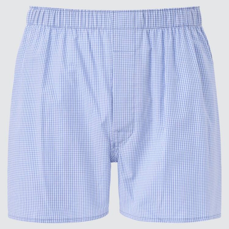 Uniqlo Woven Checked Boxer Men\'s Underwear Blue | YSCRMP053