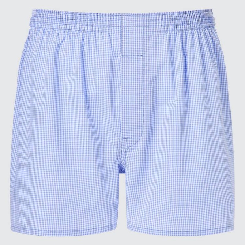 Uniqlo Woven Checked Boxer Men\'s Underwear Blue | FCJPLR976