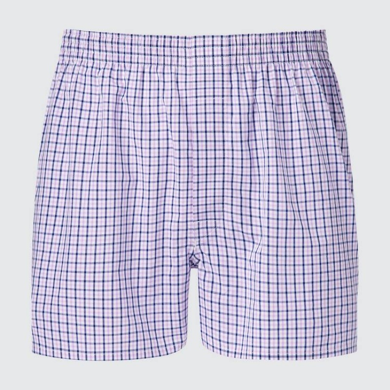 Uniqlo Woven Checked Boxer Men's Underwear Light Purple | XINRCU184