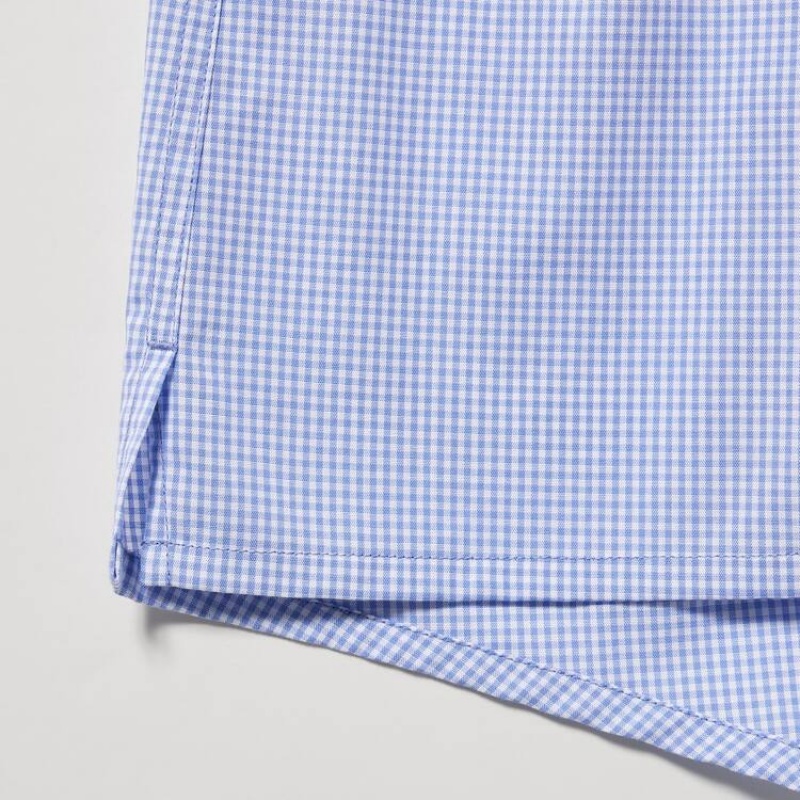 Uniqlo Woven Gingham Checked Boxer Men's Underwear Blue | LUYSPJ701