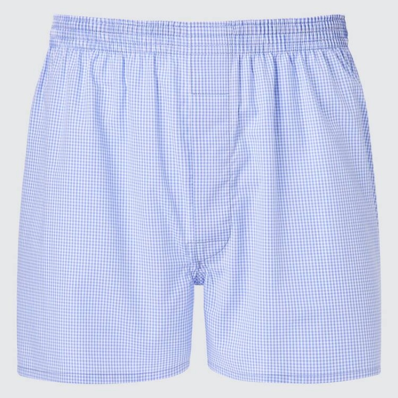 Uniqlo Woven Gingham Checked Boxer Men\'s Underwear Blue | LUYSPJ701